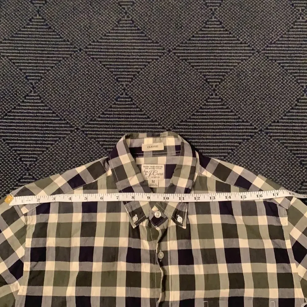 J. Crew Organic Cotton Button Up Shirt M Plaid Black Gray